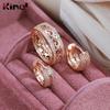 Kinel Vintage Rose Gold Color Hoop Earrings And Ring Sets Natural Zircon Jewelry Set