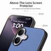 For iPhone 16 Case Cloth Texture Leather+PC+TPU Anti-Drop Phone Cover - Blue