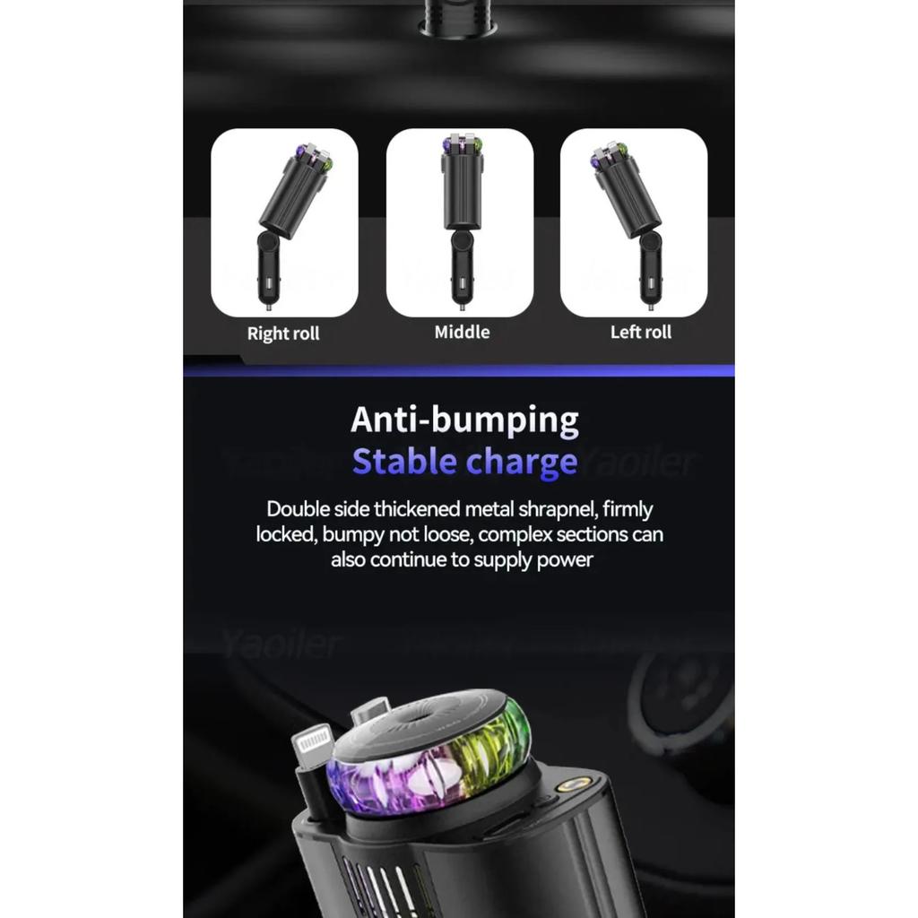 Супербыстрое выдвижное автомобильное зарядное устройство Starlight, 2 выдвижных кабеля и 2 порта USB с освежителем воздуха, для iPhone Samsung