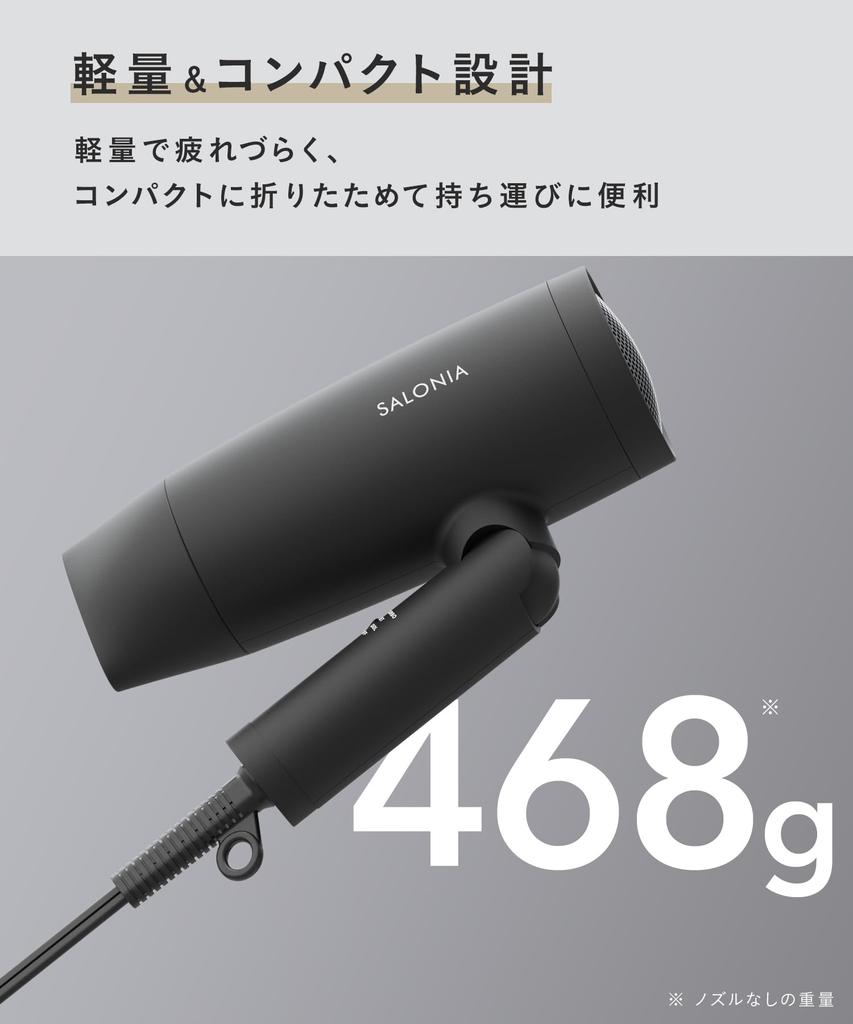 SALONIA Speedy Ion Hair Dryer, High Airflow, Fast Drying, Lightweight, Negative Ion Hair Dryer, SL-013GR, Gray