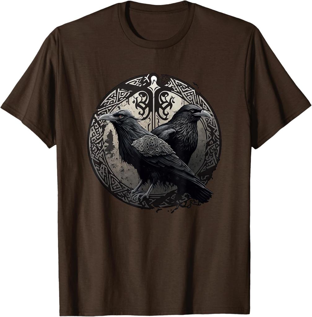 Huginn Muninn Ravens Norse Mythology Viking Symbol Graphic T-Shirt Unisex Casual Cotton Tee