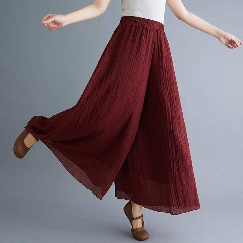 Dimanaf Plus Size 2021 Women Linen Pants Elastic Vintage Korea Basic Female Large Size Fashion Slacks Wide Leg Oversize Loose Pants