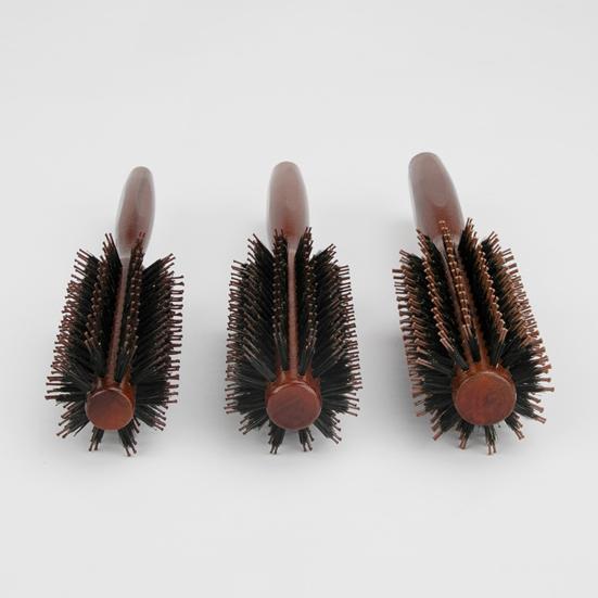 Wooden Handle Bristles Round Brush Portable Anti-static Thin Thick Long Straight Curly Hair Brush Women Girls Hair Styling Detangling Comb
