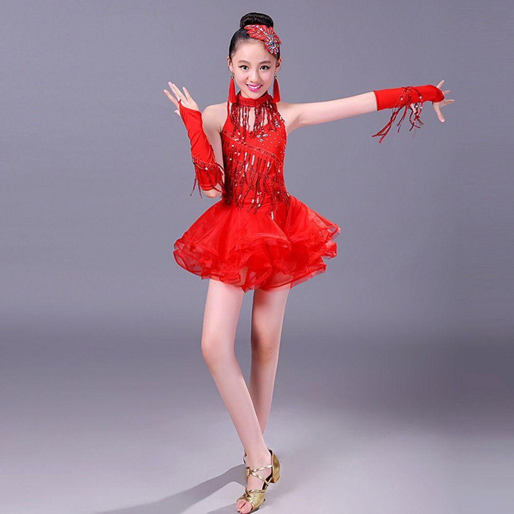 Professional Kids Latin Dance Dress Tassel Stage Costume Dance Performance Outfits  Show Costumes