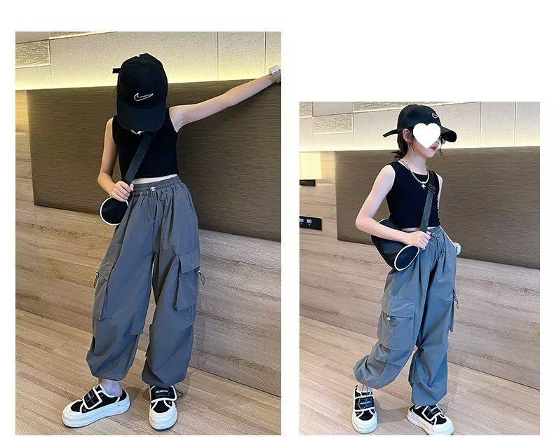 Girls' Autumn/Winter Velvet Cargo Sweatpants with Big Pockets - Trendy and Warm Style
