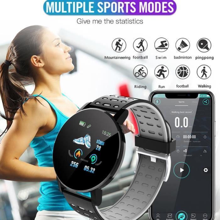 Montre connectée;119 Plus Bracelet intelligent fréquence cardiaque montre intelligente ronde hommes femmes Bracelet - Type black