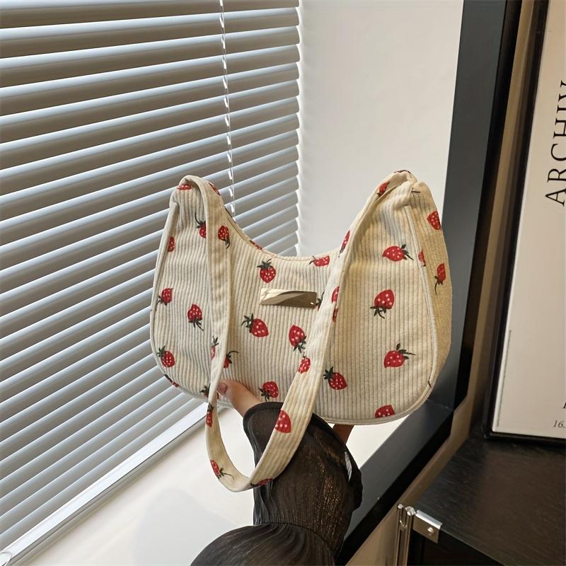 Женская модная сумка через плечо, Сумка с клубничным узором с фиксированным ремешком, Легкая, Застежка-молния