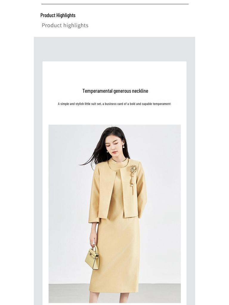 High-Quality Floral 3D Round Neck Jacket & Dress Two-Piece Set for Women