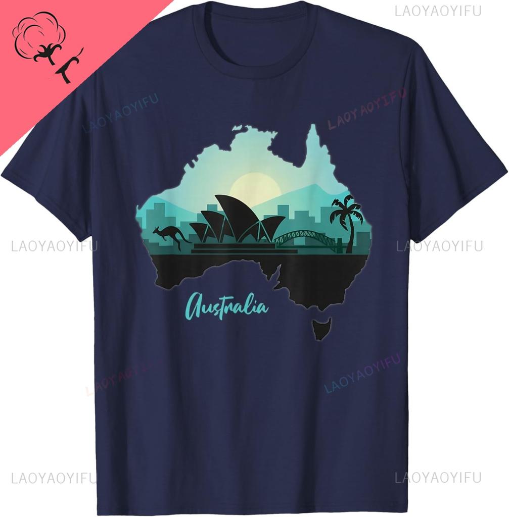 Travel Australia Map Sydney Australian Vacation Souvenir Cotton Tee Casual Streetwear Vintage Clothes Camiseta Hombre