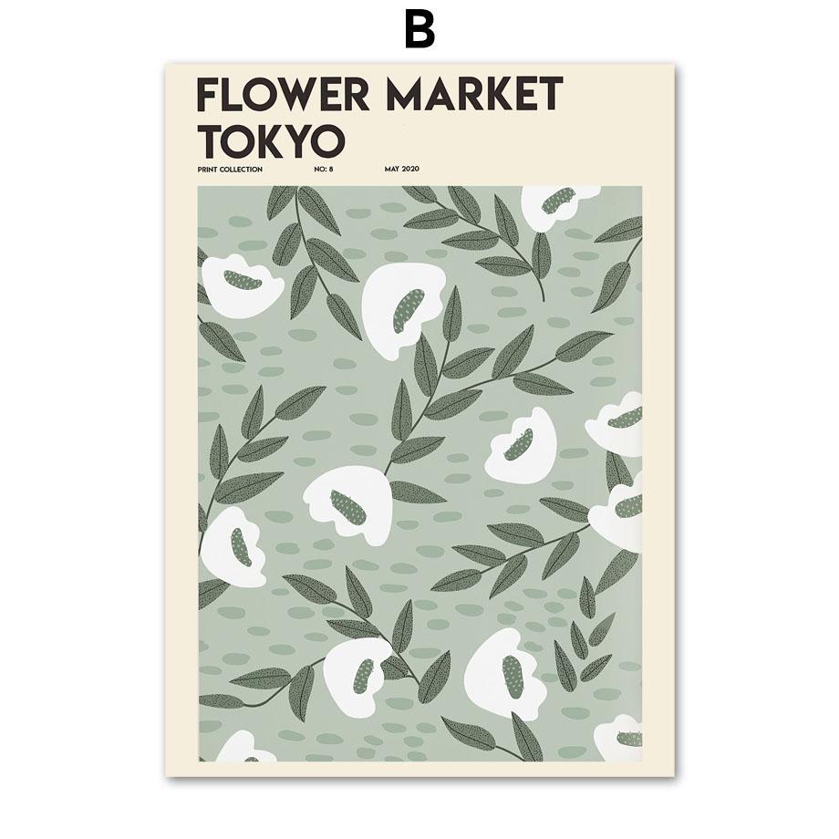 Цветочный рынок Роза Скандинавские постеры Лондон Токио Печать настенное искусство Зеленый холст Картина Абстрактные настенные картины для декора гостиной