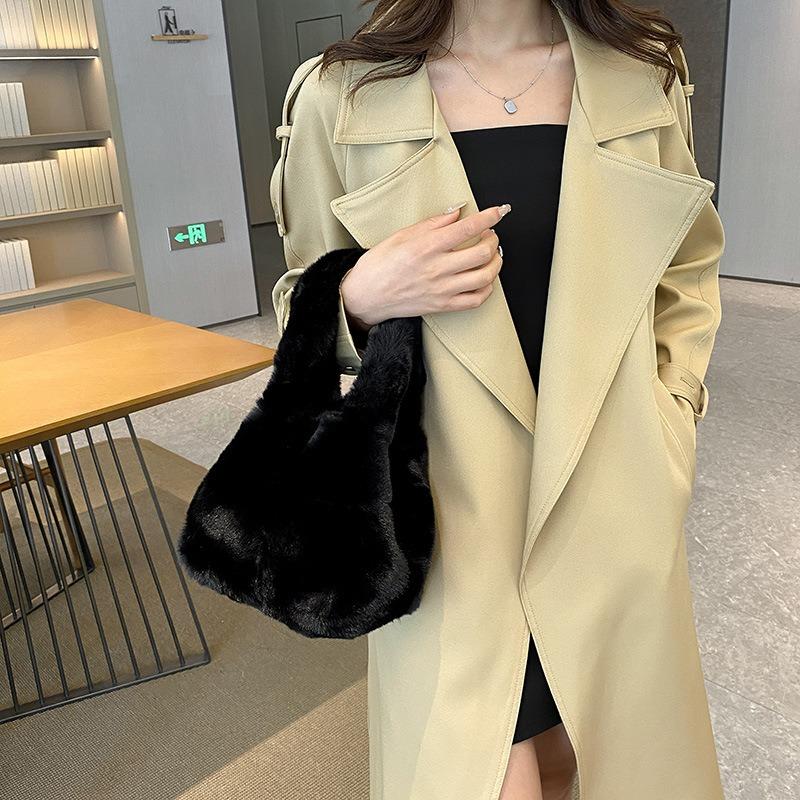 New Mao Mao Hand Bag Casual Solid Color Plush Girl Tote Bag Autumn and Winter Texture Handbag
