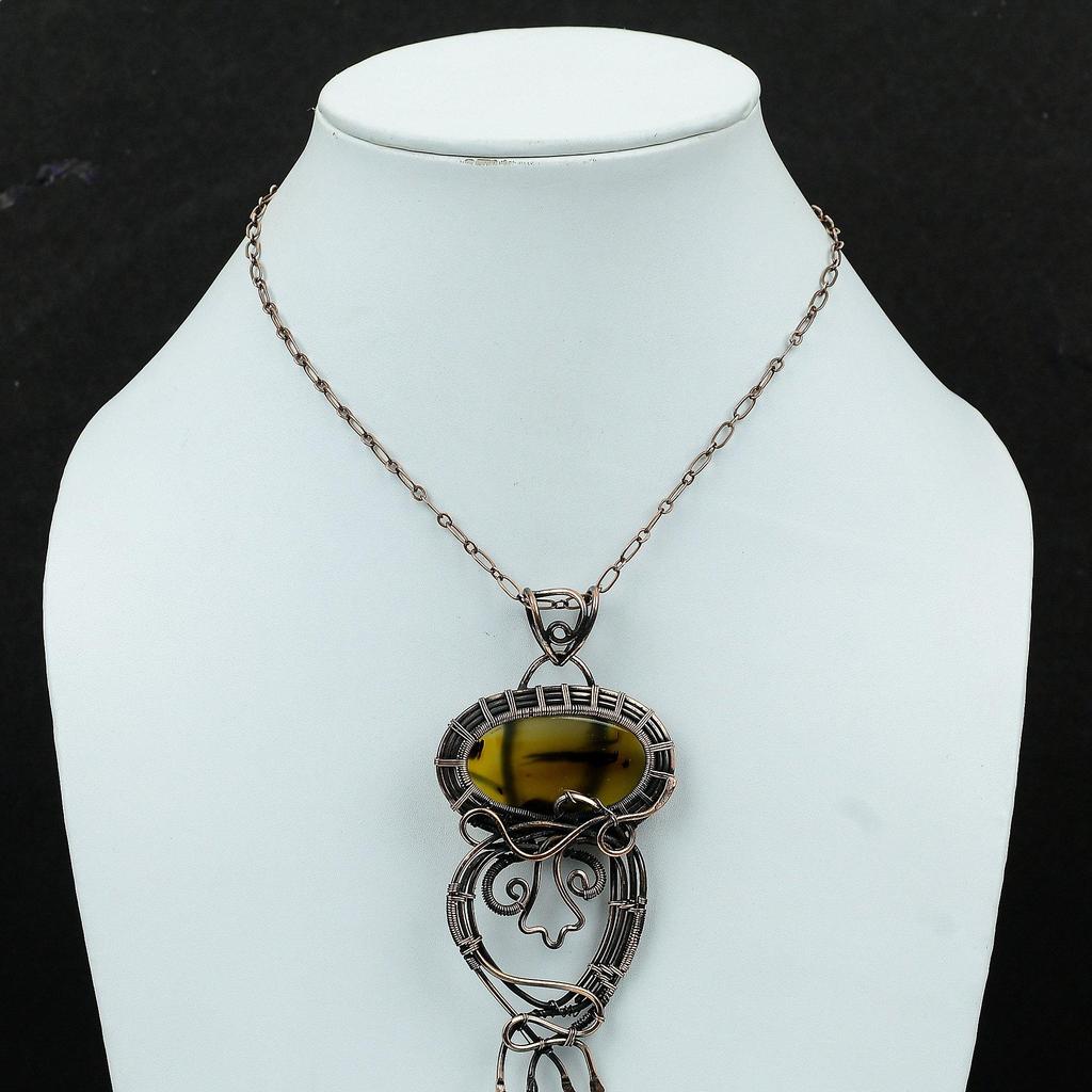 Подвеска из агата Монтана, подвеска из медной проволоки, подвеска ручной работы, драгоценный камень, медные украшения, потрясающий кулон, подарок для нее, ювелирные изделия из проволоки