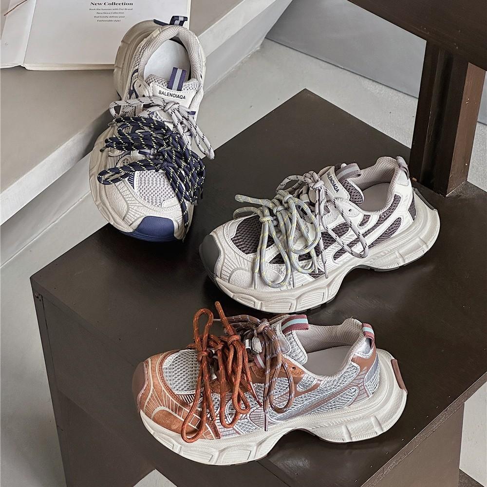 European Station Platform Paris Double Lace-up Contrasting Color Dad Shoes Women's 2025 Autumn New Casual Sports Shock-absorbing Single Shoes