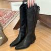 Женские сапоги до колена, брендовые модные кожаные туфли с острым носком и средним каблуком, зимняя трендовая обувь 2025 года в готическом стиле, туфли-лодочки Chelsea Party Botas Mujer