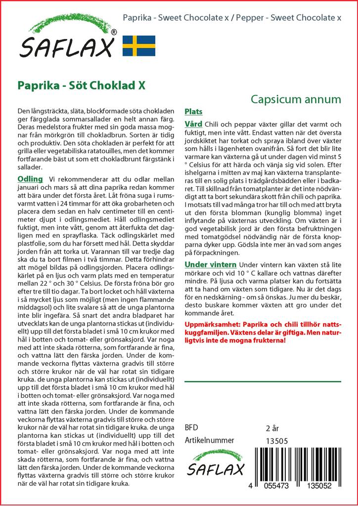 SAFLAX Garden in the Bag - Перец - Сладкий шоколад x - 10 семян - С субстратом в подходящем пакете - Capsicum annum