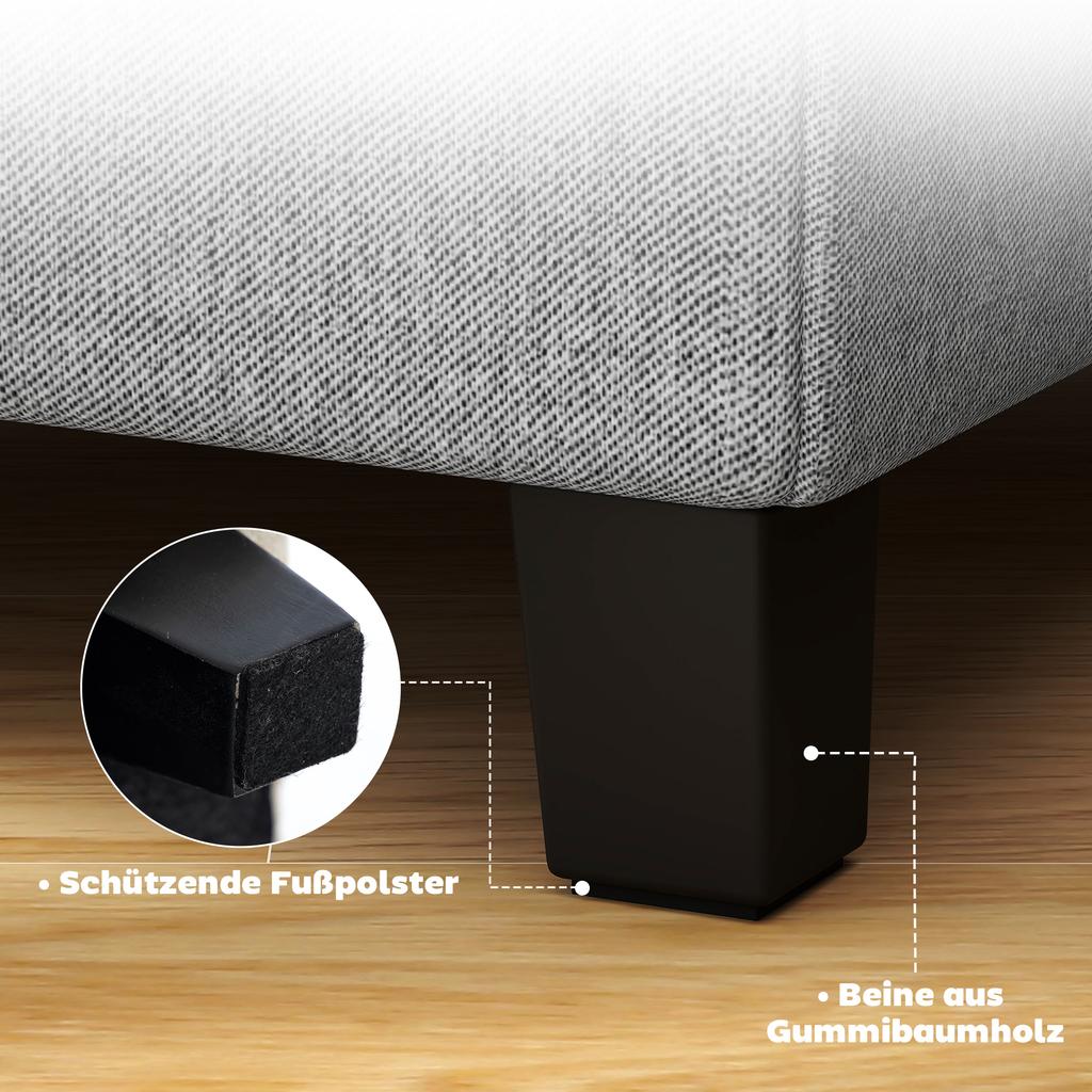 Square Stool, Small Ottoman with Side Pocket, Footrest in Linen-Look Fabric with Rubber Wood Legs, Light Grey