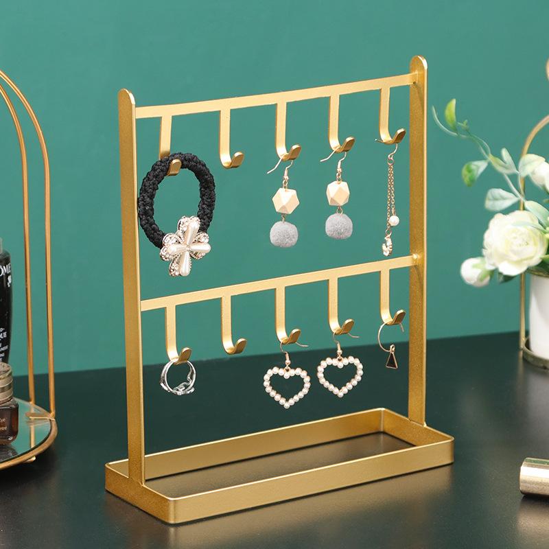 2 Tier Metal Jewelry Display Stand Earring Necklace Holder Organizer Rack Multipurpose Jewelry Storage for Dresser Vanity Table