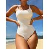 Women's Swimsuit 2025 Solid Color One Piece Bikini Rib-knit U-neck Suspender Push Up Slim Swimwear Backless Monokini