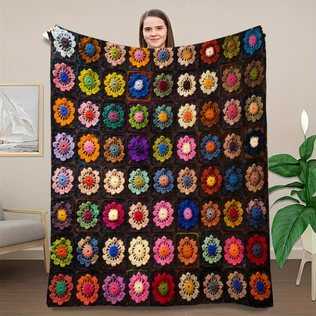 1 шт. Винтажный вязаный крючком плед с цветочным узором - Супермягкий фланелевый плед на все сезоны для дивана, кровати и домашнего декора, роскошный и удобный Г