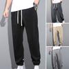 Men Sweatpants Corduroy Elastic Waist Solid Color Drawstring Ankle-banded Keep Warm Multi Pockets Casual Winter Trousers Men Clothes