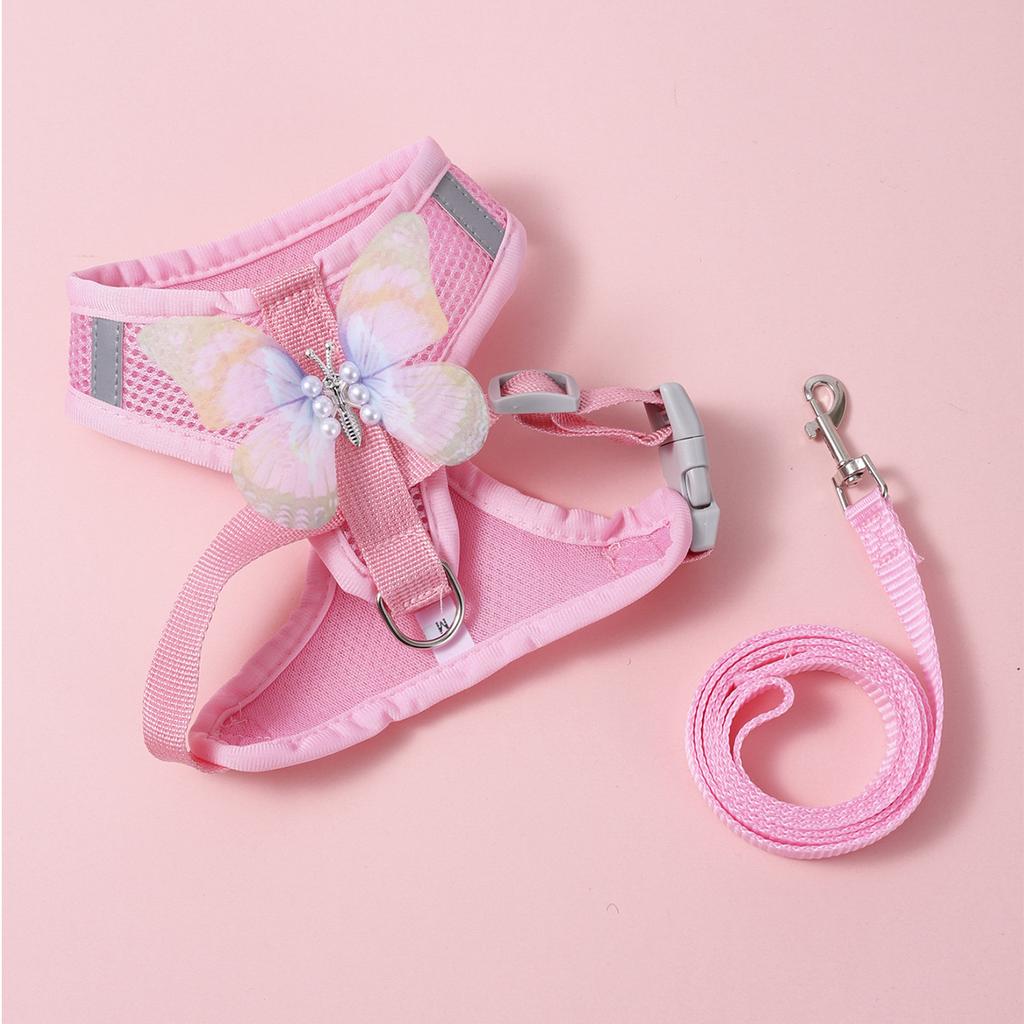Butterfly Dog Harness and Leash Sets for Small Dog Leash Breathable Cat Harness and Leash Sets Outwalking Dog Strap Pet Harness