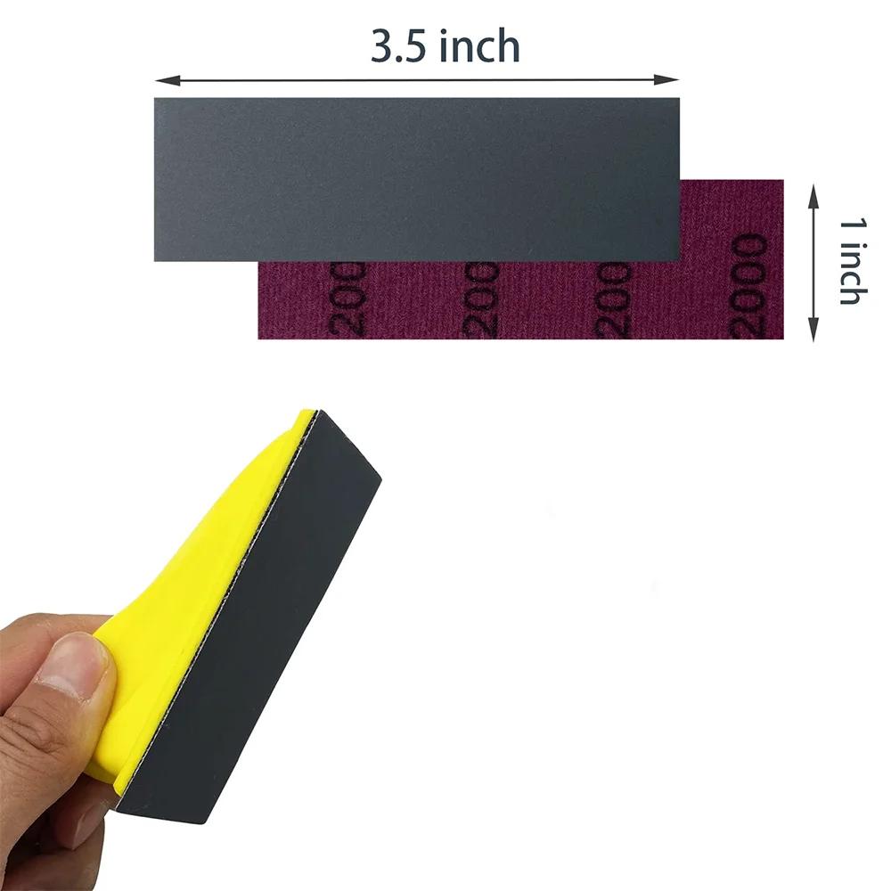 Мини-набор наждачной бумаги 3,5"x 1" с шлифовальным блоком на липучке, 71 шт. в ассортименте, зернистость 400/600/800/1000/1500/2000/3000 для полировки