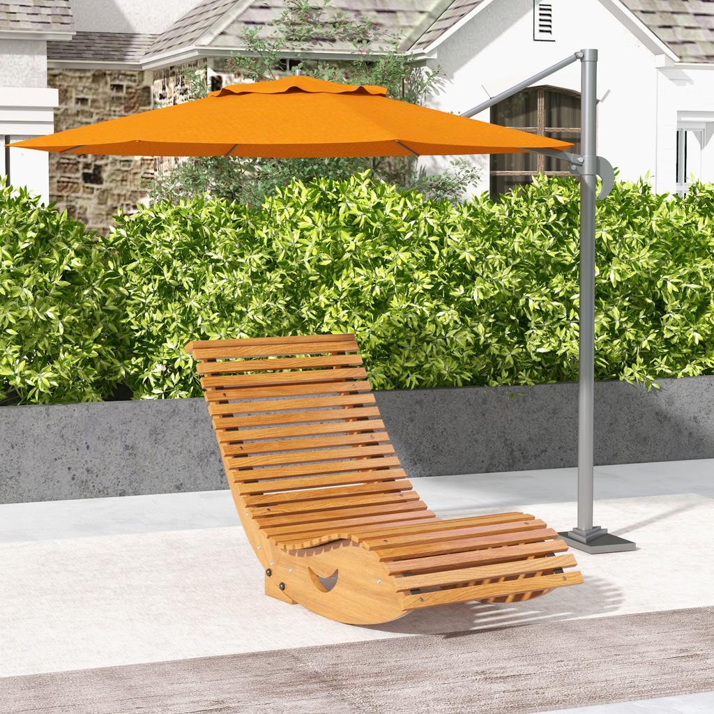 Outdoor Rocking Chair w/ Slatted Seat. Wooden Rocking Chair. 130cm x 60cm x 60cm. Light Brown