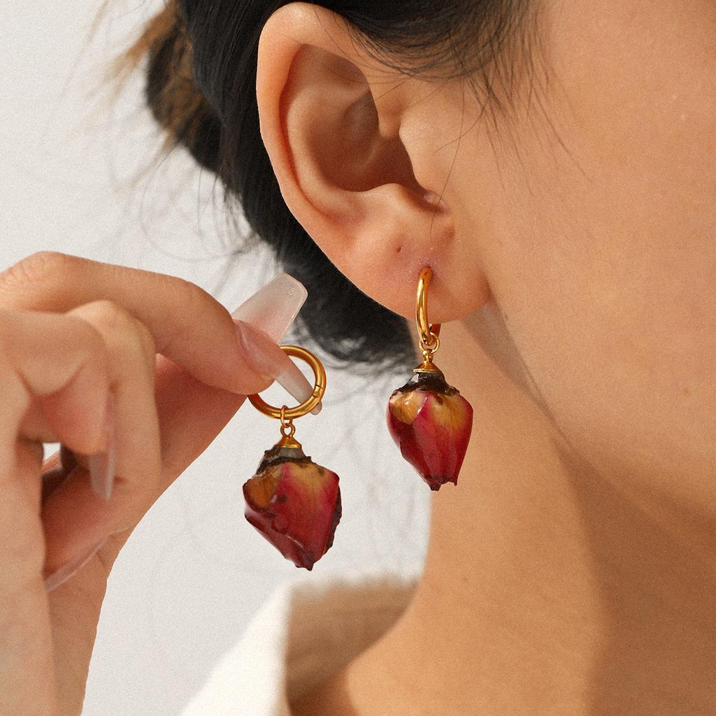 Серьги-кольца с розой, легкая роскошь, высококачественные серьги, универсальные аксессуары из титановой стали для женщин