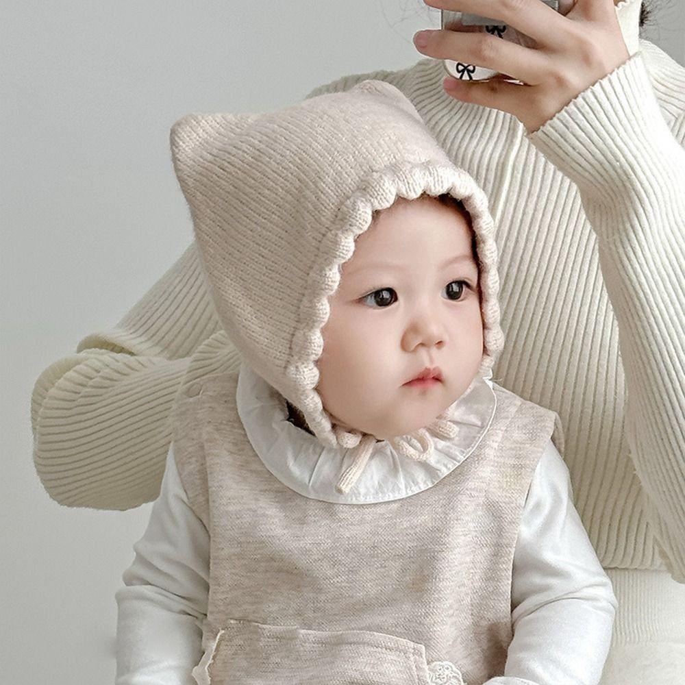 Winter Baby Knitting Hat Solid Color Ear Protection Cap Cute Cat Ear Knit Hat Boys Girls