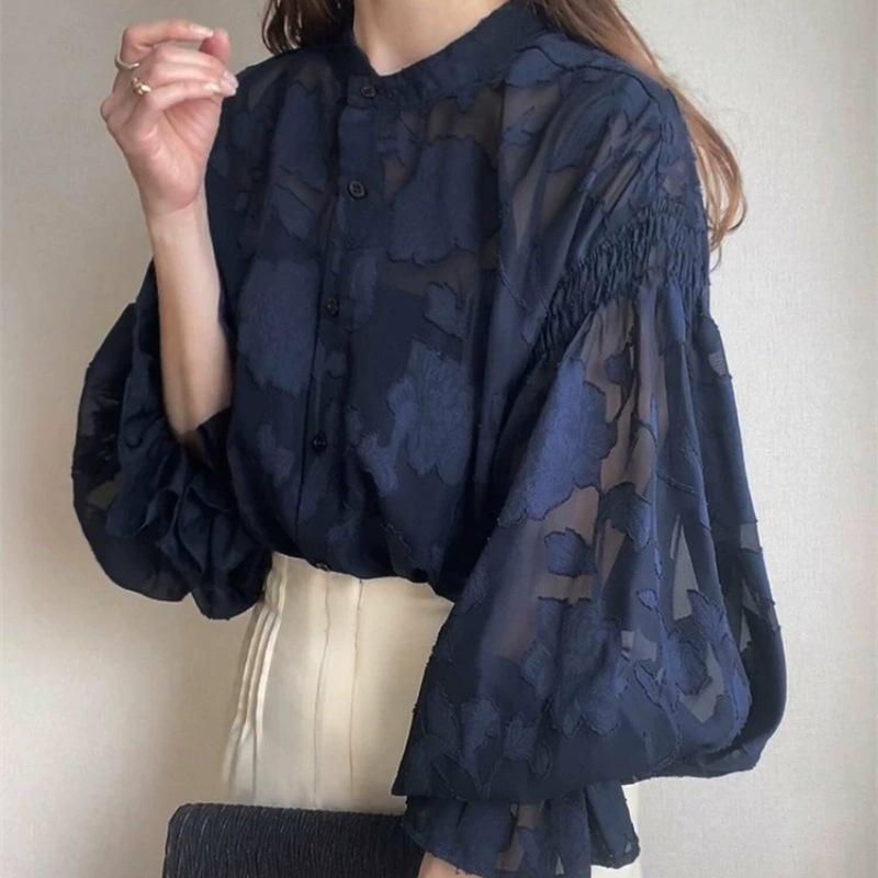 Реверсивная рубашка с воротником-стойкой, длинным рукавом, прозрачная, с защитой от солнца, в корейско-японском стиле