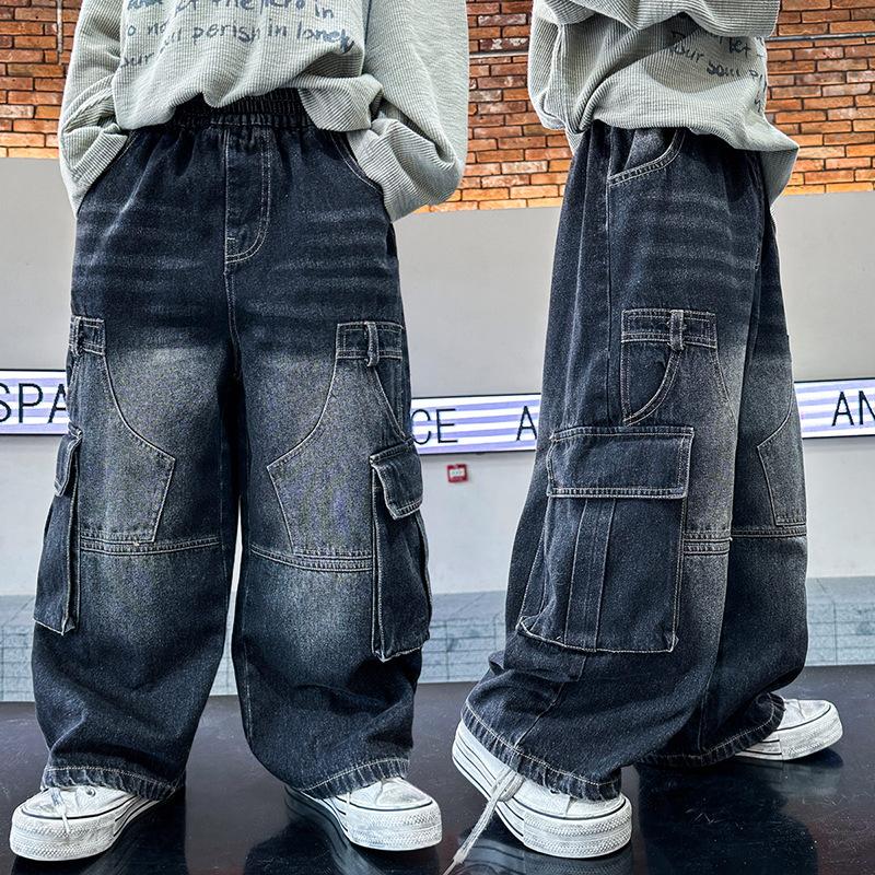 Мальчики ретро джинсы весна и осень красивые прямые свободные широкие брюки