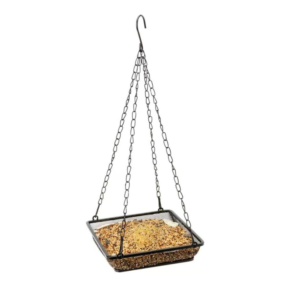 Metal Mesh Hanging Bird Feeder Large Capacity Square Bird Suspended Feeder with Hook Bird Feeding Tray Balcony