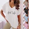 Women V Neck Tshirt Heartbeat Graphic Tee Shirt Womens Top Funny Summer T-shirt Women Oversized T Shirt