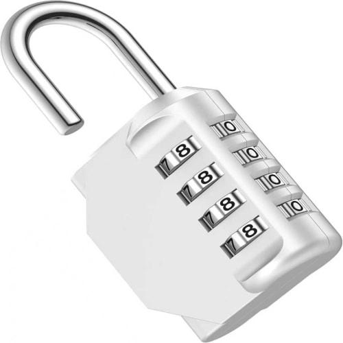 4-Digit Combination Padlock with Password, Number Lock, Dial, for School, Gym, Sports Lockers, Fences, Toolboxes, and Cabinet Storage (1 Silver)