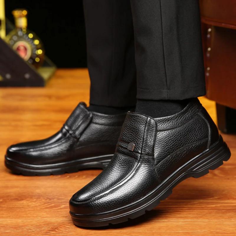 Fashion Fashion Men's Winter Snow Boots Waterproof Genuine Leather Sneakers Warm Non-Slip Shoes Black Chelsea Boots Male Ankle Booties