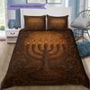 Golden Nine Candles Menorah Star David Burgundy Gradient 3 Pieces Duvet Cover Set Jewish Hanukkah Bedding Without Pillow Core Comforter