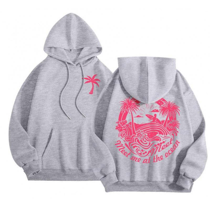 Hot-selling new women's crew neck hoodie 2D printed pattern shoulder-length long-sleeved sweater