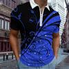 Casual Lapel T-shirt Young Men's Fashion Zipper T-shirt Short Sleeve T-shirt Men's 3D Golden Leaf Print T Shirt