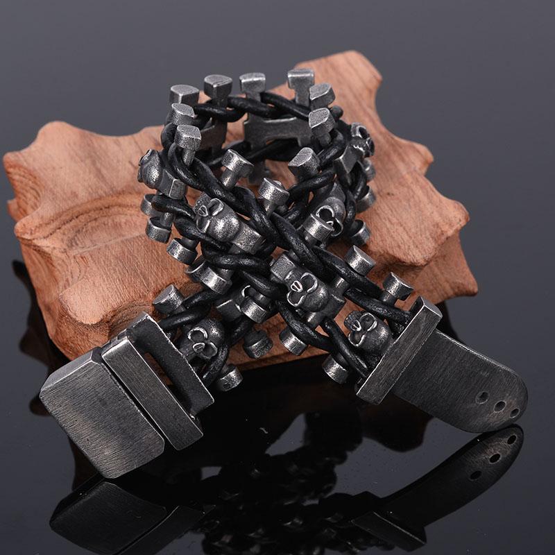 Браслет с черепом шириной 25 мм, мужские кожаные браслеты ручной работы из нержавеющей стали, мужские готические браслеты с пряжкой на ремне, повязка на руку Mannen Heren