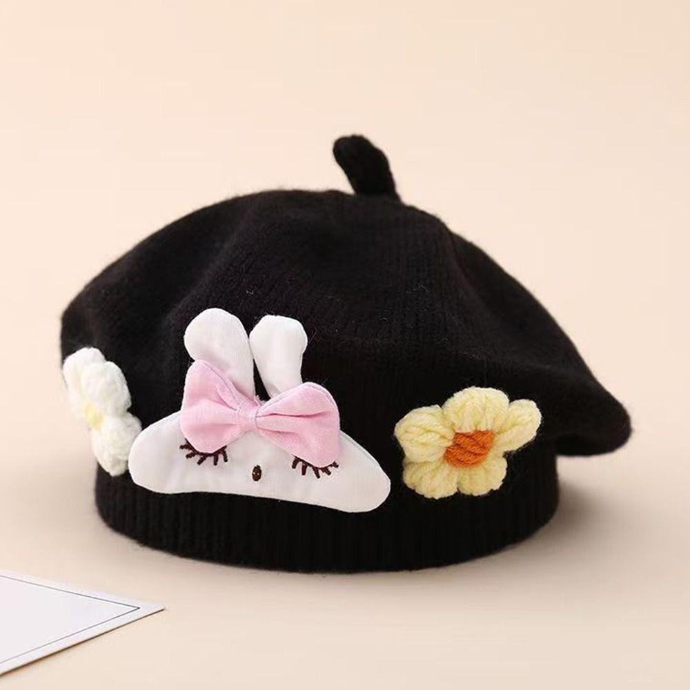 Flower Baby Beret Hat Soft Artist Painter Caps Cute Knitted Hat Infant Girls