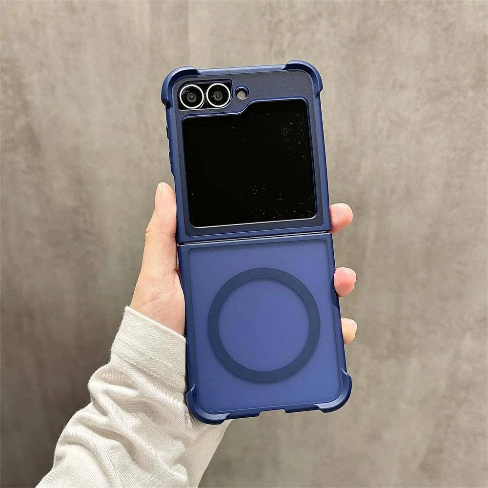 Магнитный полупрозрачный матовый чехол для телефона MagSafe для Samsung Galaxy Z Flip 6 5 4 3 Flip6 Flip5 Flip4 Flip3 5G Противоударный чехол