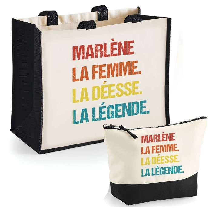 Coffret duo - PLANETEE - Duo Cabas Jute & Trousse Marlène - Jute naturel - Impression DTF HD - Fabriqué en France