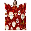 1pc Heavyweight 280gsm Flannel Blanket - Soft Warm All-Season Red & Burgundy Christmas Bedspread with Santa, Snowman, Reindeer & Rudolph Print - Cozy