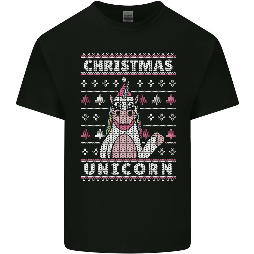 Funny Christmas Unicorn Pattern Mens Light Cotton T-Shirt Unisex T-Shirt