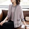 Spring and Autumn Knitted Cardigan Jacket + Blouse Middle-aged and Elderly Women's Blouse Two-piece Suit