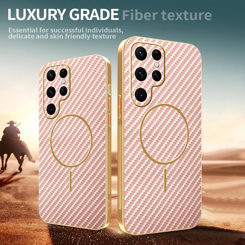 For Samsung Galaxy S22 Ultra 5G Phone Case Carbon Fiber Textured Electroplated TPU Back Cover
