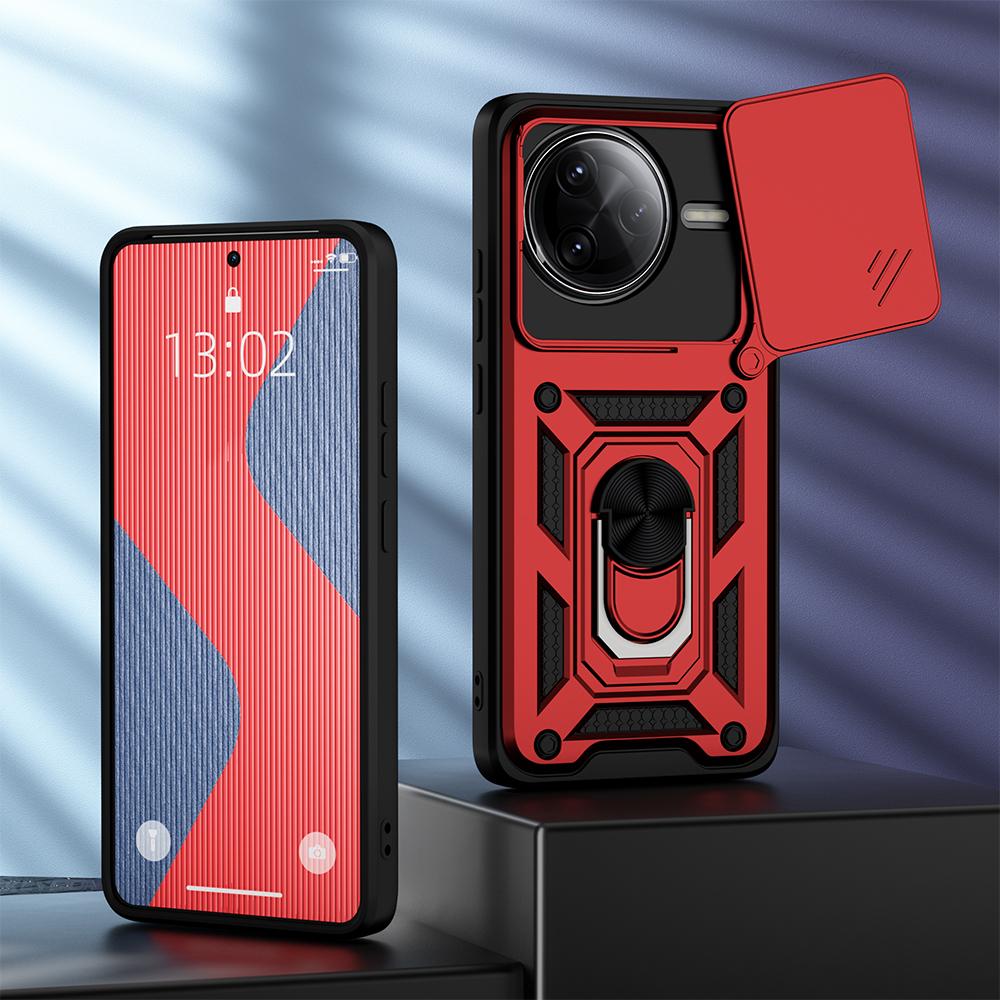 KEYSION Противоударный чехол для POCO F7 Pro Silicone+PC Slide Camera Lens Protection Ring Stand Phone Cover для Xiaomi POCO F7 Pro