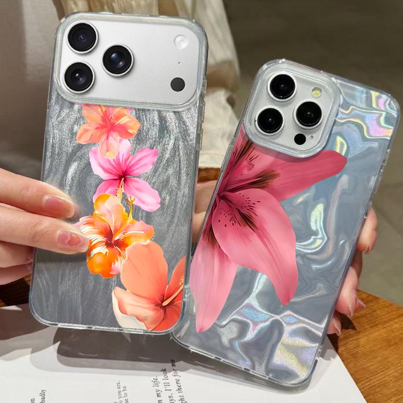 Slim Red Lily Flower Pattern Phone Case For iPhone 17 Air 16e 16 15 14 Pro Max 13 17 Pro Max Shockproof TPU Hybrid Hard PC Phone Cover