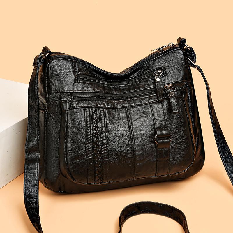 Female Soft Leather Large Capacity Middle-Aged Shoulder Crossbody Bag Multi-Layer Mother Bag