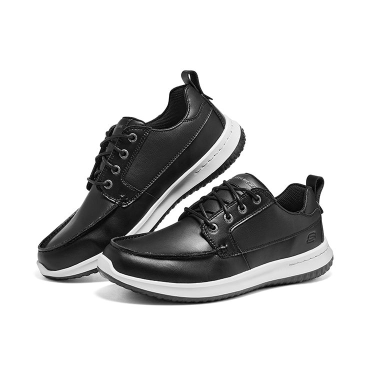 Skechers Delson 1.0 Двухслойная Коровья Кожа Износостойкие Нескользящие Низкие Повседневные Туфли Мужские кроссовки Черный 65869-BLK